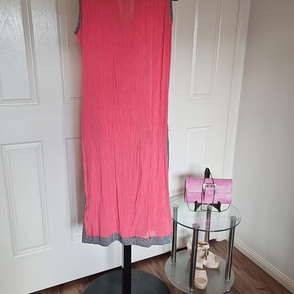 Embroidered Flower Large Pink Long Dress - Side Slits Pink Formal Dress - Picture 5 of 12